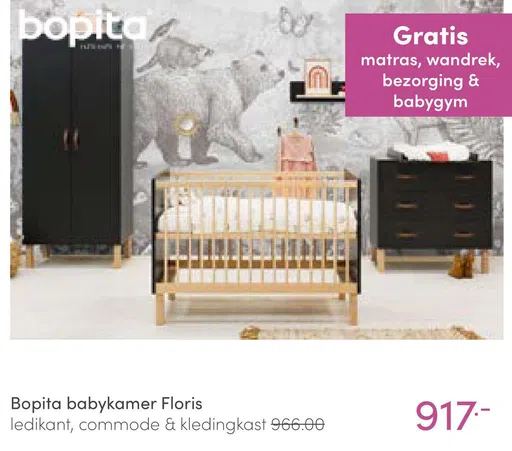 Bopita babykamer Floris ledikant, commode & kledingkast