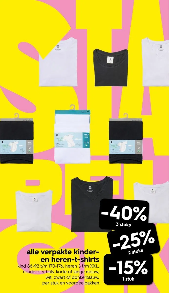 Warenhuis aanbieding in Bedrijventerrein Nieuwenweg: alle verpakte kinder- en heren-t-shirts, 