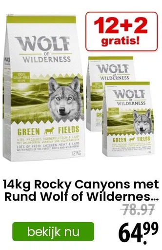 14kg Rocky Canyons met Rund Wolf of Wilderness Hondenvoer