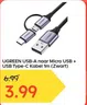 UGREEN USB-A naar Micro USB + USB Type-C Kabel 1m (Zwart)