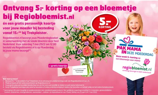 Ontvang 5- korting op een bloemetje bij Regiobloemist.nl