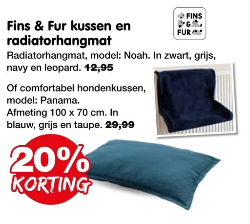 Fins & Fur kussen en radiatorhangmat