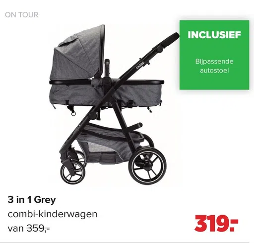 3 in 1 Grey combi-kinderwagen