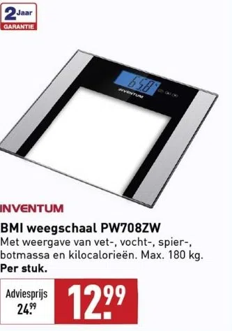 Dierentuin Seminarie Spectaculair Supermarkt aanbieding in Weert: BMI weegschaal PW708ZW Met weergave van  vet-, vocht-, spier-, botmassa en kilocalorieën. Max. 180 kg, - Oozo.nl