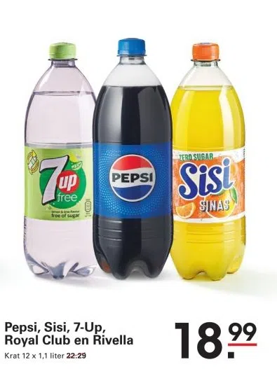 Supermarkt aanbieding in Kort Haarlem: Pepsi, Sisi, 7-Up, Royal Club en Rivella, 