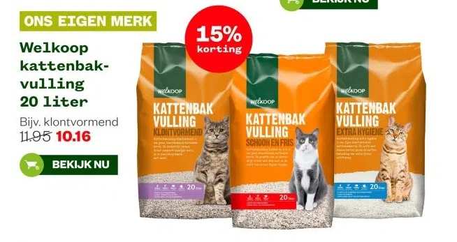 Tuin & Dier aanbieding in Ouddorp centrum: Welkoop kattenbak- vulling 20 liter, 