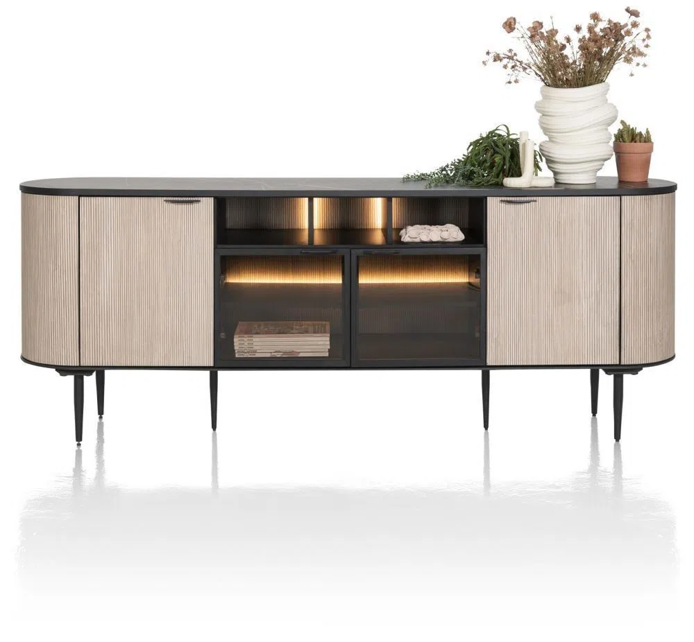 Wonen aanbieding in Sperkhem en industrieterrein Houkesloot: Aramon, Dressoir 210 Cm. - 2-Deuren + 2-Glasdeuren + 3-Niches (+ LED), 