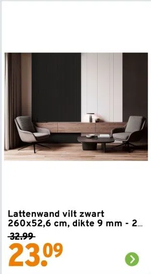 Bouwmarkt aanbieding in Stompetoren: Lattenwand vilt zwart 260x52,6 cm, dikte 9 mm - 2 stuks per pak, 