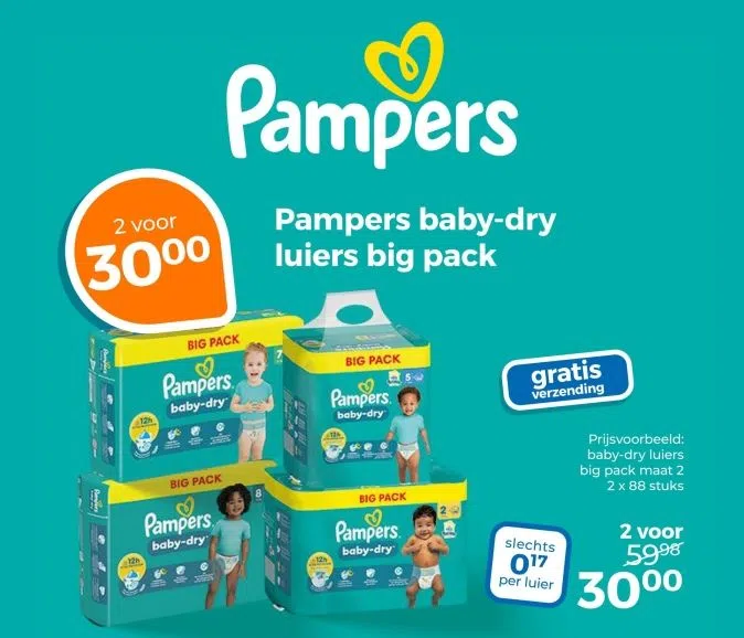 Drogisterij aanbieding in Selwerd: Pampers baby-dry luiers big pack, 