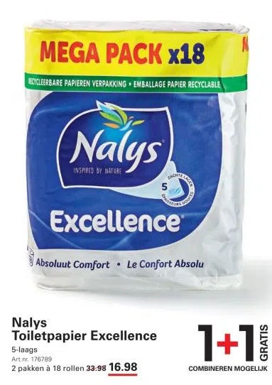 Supermarkt aanbieding in Maaswaard: Nalys Toiletpapier Excellence, 
