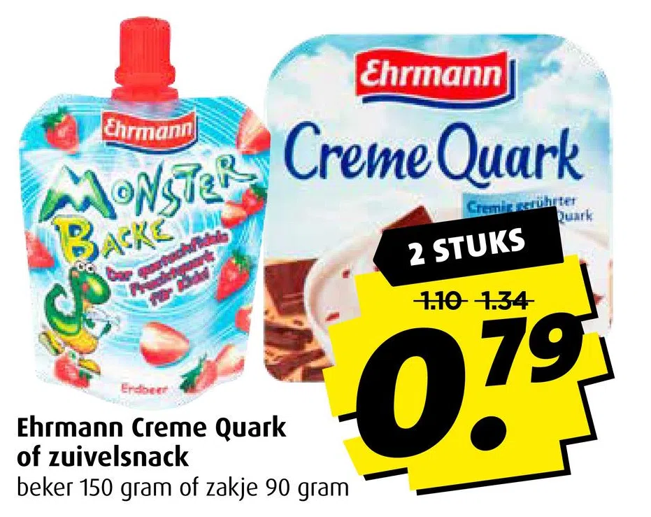 Ehrmann Creme Quark Of Zuivelsnack Folder nbieding