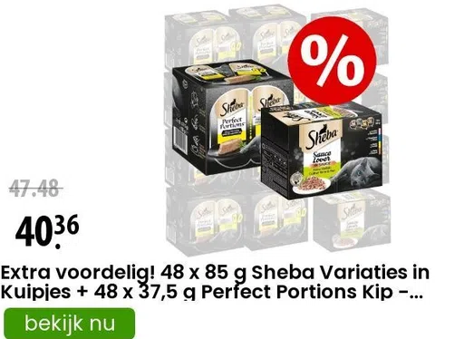 Extra voordelig! 48 x 85 g Sheba Variaties in Kuipjes + 48 x 37,5 g Perfect Portions Kip - Selection in Sauce