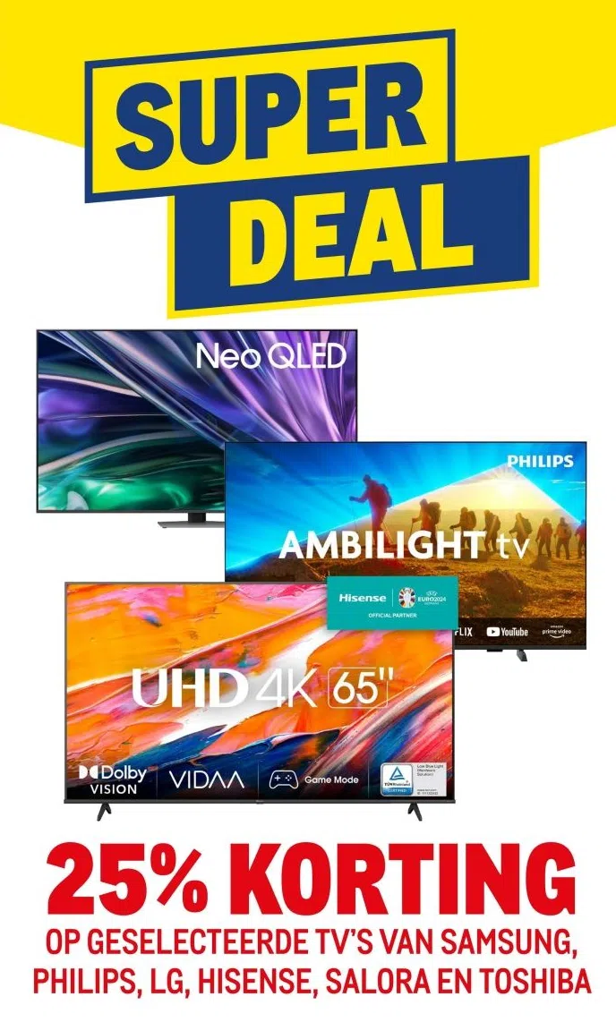 Supermarkt aanbieding in Crabbehof-Zuid: OP GESELECTEERDE TV'S VAN SAMSUNG, PHILIPS, LG, HISENSE, SALORA EN TOSHIBA, 