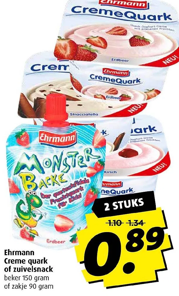 Ehrmann Creme Quark Of Zuivelsnack Folder nbieding