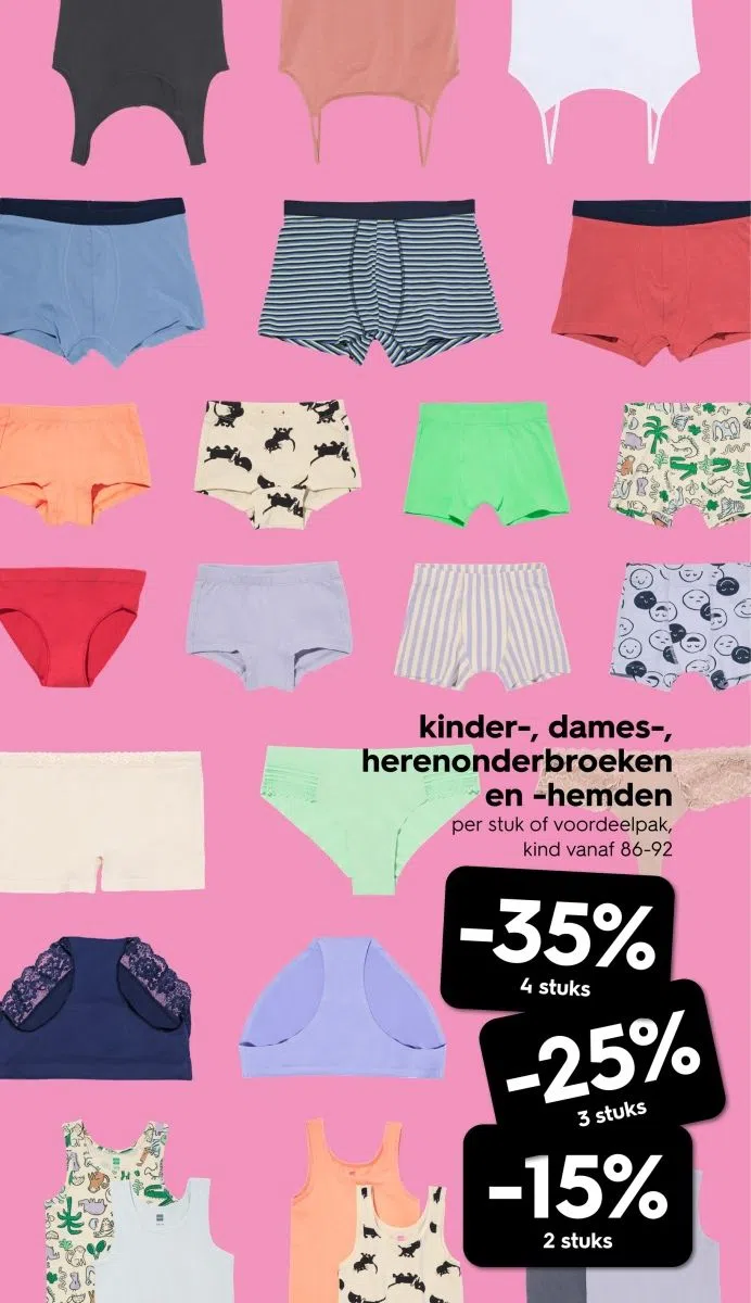 Warenhuis aanbieding in Bedrijventerrein Nieuwenweg: kinder-, dames-, herenonderbroeken en -hemden, 