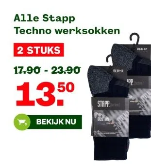 Tuin & Dier aanbieding in Binnenstad: Alle Stapp Techno werksokken, 