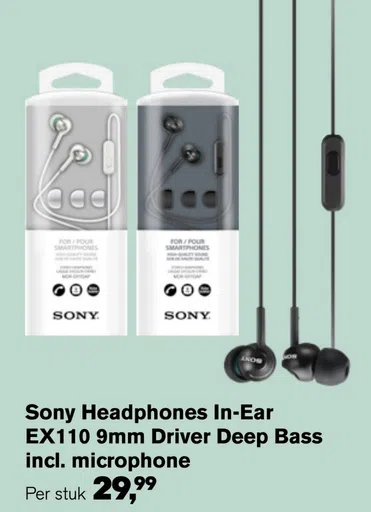 Sony Headphones In-Ear EX110 9mm Driver Deep Bass incl. microphone