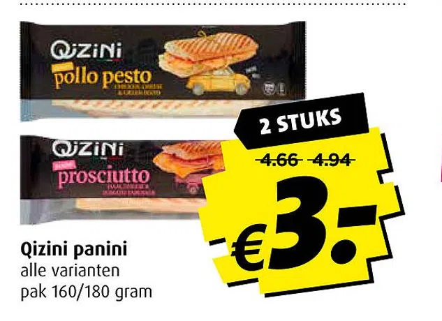 Kan worden berekend maagd Sympton Supermarkt aanbieding in Bikbergen: Qizini panini, 2 stuks - Oozo.nl