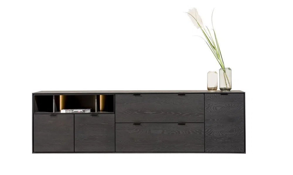 Wonen aanbieding in Smallebrugge: Elements, Dressoir 210 Cm. - 3-Deuren + 2-Laden + 3-Niches + Led - Onyx, 