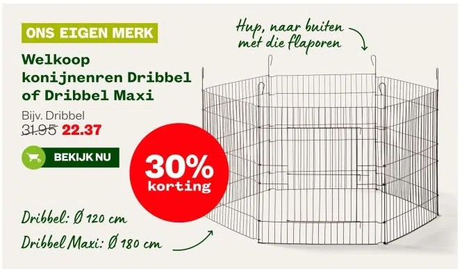 Tuin & Dier aanbieding in Zuid IJlst: Welkoop konijnenren Dribbel of Dribbel Maxi, 