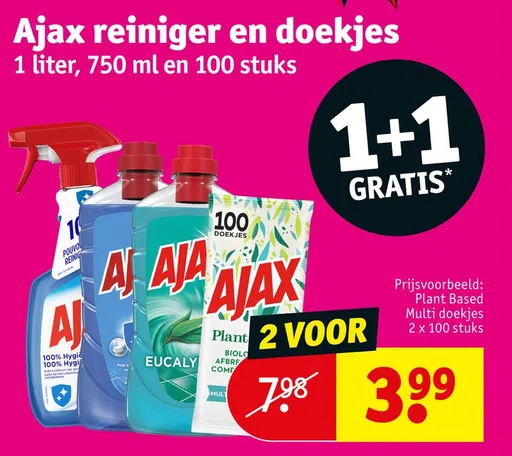 Ajax reiniger en doekjes 1 liter, 750 ml en 100 stuks