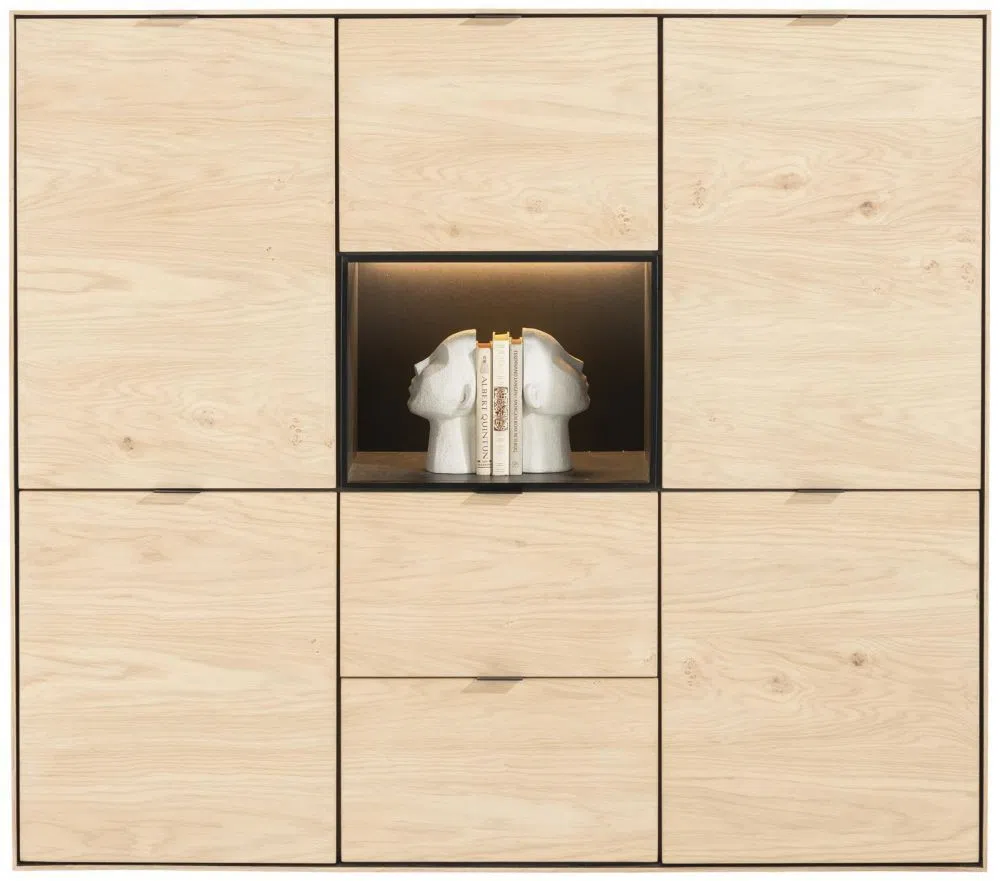 Wonen aanbieding in Hommerts: Elements, Dressette 150 Cm - 5-Deuren + 2-Laden + 1-Niche + Led - Natural, 
