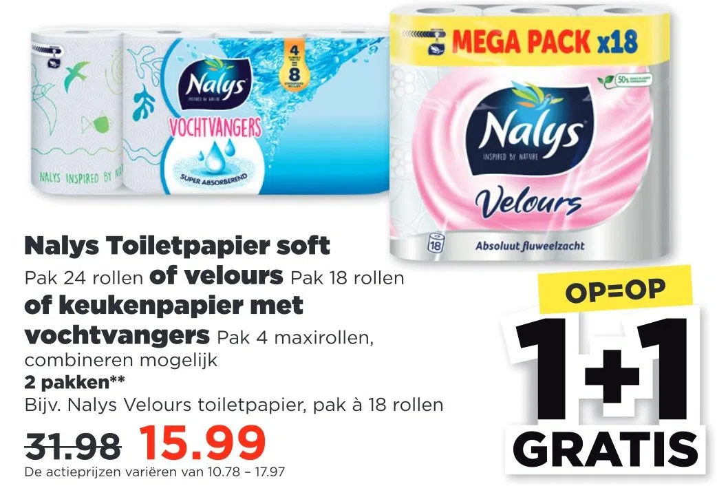 smokkel Het is goedkoop Toegangsprijs Supermarkt aanbieding in Prinsenhof: Nalys Toiletpapier soft, 1+1 GRATIS -  Oozo.nl