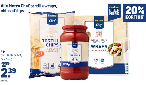 Alle Metro Chef tortilla wraps, chips of dips