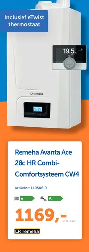 Remeha Avanta Ace 28c HR Combi- Comfortsysteem CW4