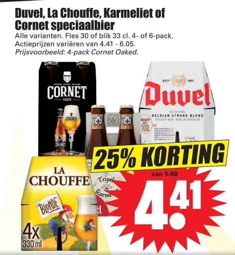 Duvel, La Chouffe, Karmeliet of Cornet speciaalbier