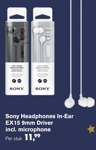 Sony Headphones In-Ear EX15 9mm Driver incl. microphone