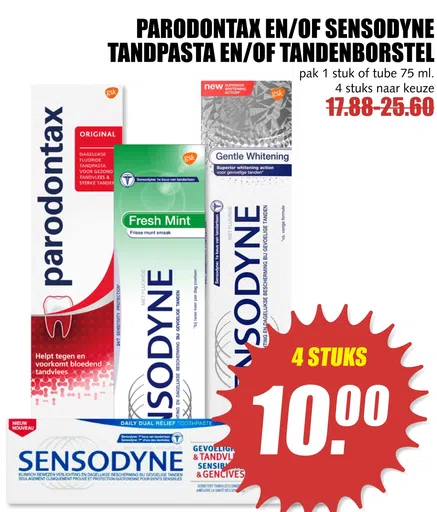 Parodontax enof sensodyne tandpasta enof tandenborstel Sensodyne tandpasta, tandenborstel folder aanbieding bij
