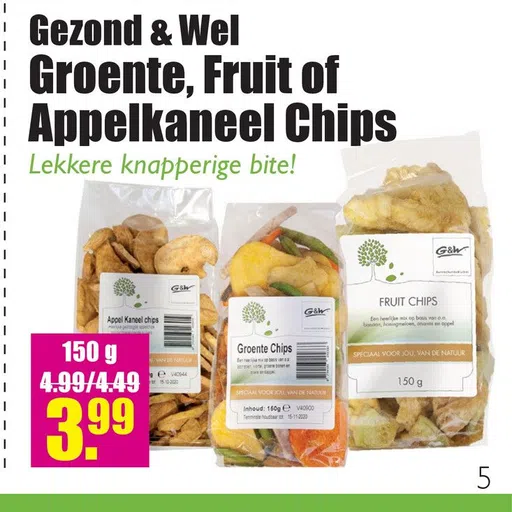 Gezond & Wel Groente, Fruit of Appelkaneel Chips