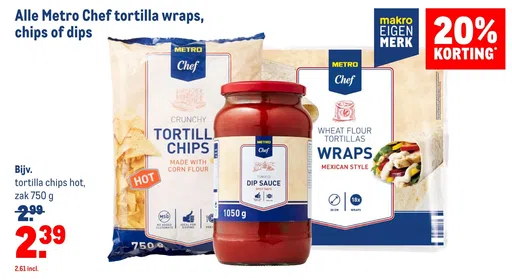 Alle Metro Chef tortilla wraps, chips of dips