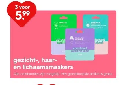 Warenhuis aanbieding in Leeuwen: gezicht-, haar- en lichaamsmaskers, 