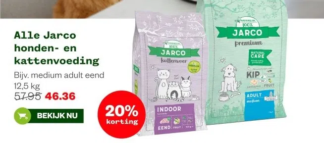 Tuin & Dier aanbieding in Ouddorp centrum: Alle Jarco honden- en kattenvoeding, 