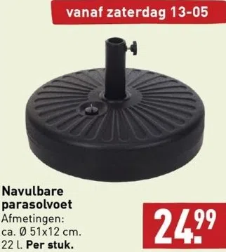 kalkoen Aanpassen Twee graden Supermarkt aanbieding in Zeegse: Navulbare parasolvoet Afmetingen: ca. Ø  51x12 cm. 22 l. Per stuk., - Oozo.nl