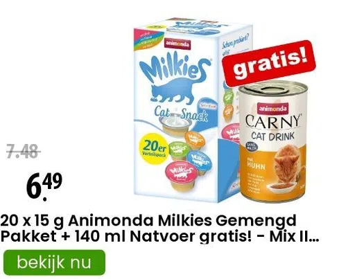 20 x 15 g Animonda Milkies Gemengd Pakket + 140 ml Natvoer gratis! - Mix II Variety