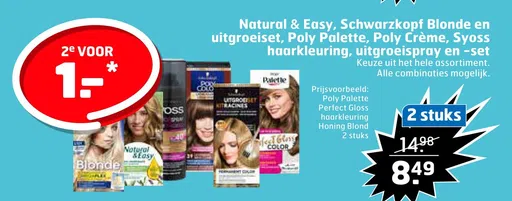 Natural & Easy, Schwarzkopf Blonde en uitgroeiset, Poly Palette, Poly Crème, Syoss haarkleuring, uitgroeispray en -set
