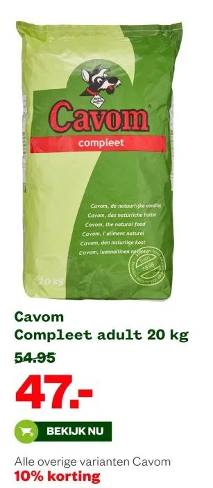 Tuin & Dier aanbieding in Brouwersmolen-Zuid: Cavom Compleet adult 20 kg, 