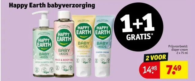 Drogisterij aanbieding in Verspreide huizen: Happy Earth babyverzorging, 