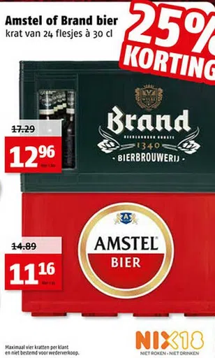 Amstel of Brand bier i krat van 24 flesjes à 30 cl