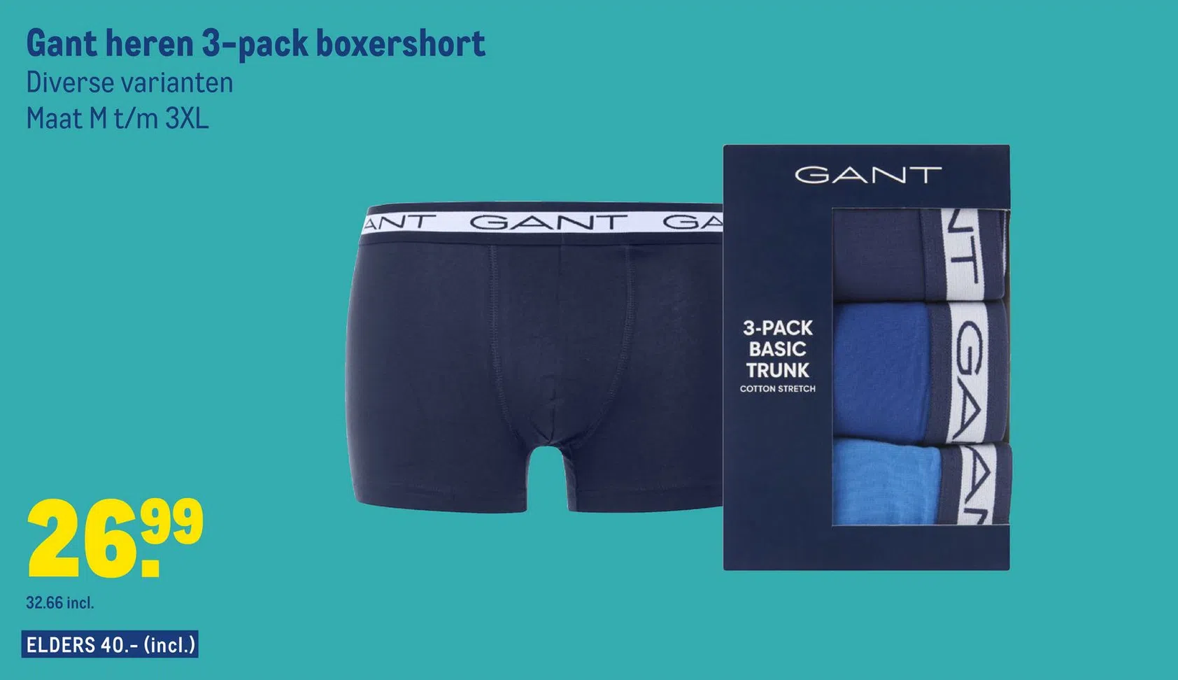 aanbieding in Noord: Gant 3-pack boxershort, Oozo.nl
