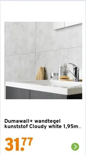 Bouwmarkt aanbieding in Stadsdeel Gestel: Dumawall+ wandtegel kunststof Cloudy white 1,95m² 37,5x65cm 8 stuks, 