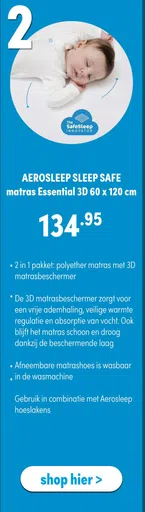 Aerosleep sleep safe matras essential 3D 60 X 120 Cm