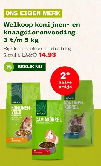 Tuin & Dier aanbieding in Ouddorp centrum: Welkoop konijnen- en knaagdierenvoeding 3 t/m 5 kg, 