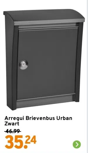 Bouwmarkt aanbieding in Stompetoren: Arregui Brievenbus Urban Zwart, 