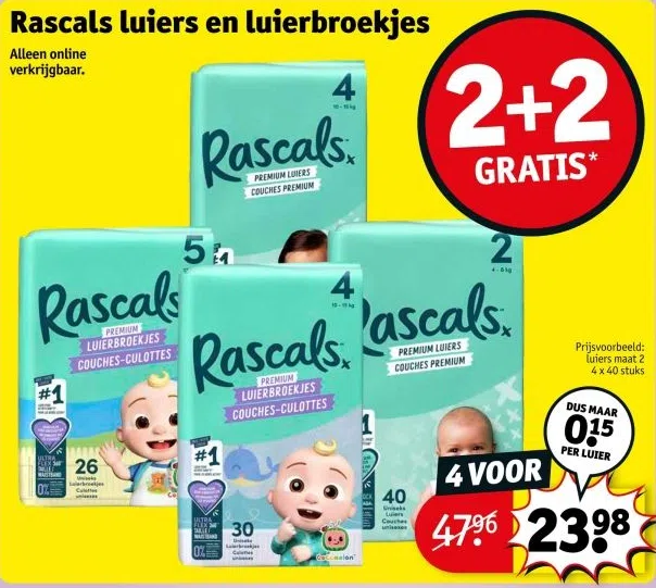 Drogisterij aanbieding in Verspreide huizen: Rascals luiers en luierbroekjes, 