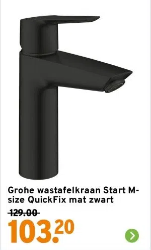 Bouwmarkt aanbieding in Stompetoren: Grohe wastafelkraan Start M-size QuickFix mat zwart, 