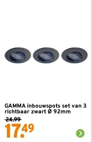 Bouwmarkt aanbieding in Stompetoren: GAMMA inbouwspots set van 3 richtbaar zwart Ø 92mm, 